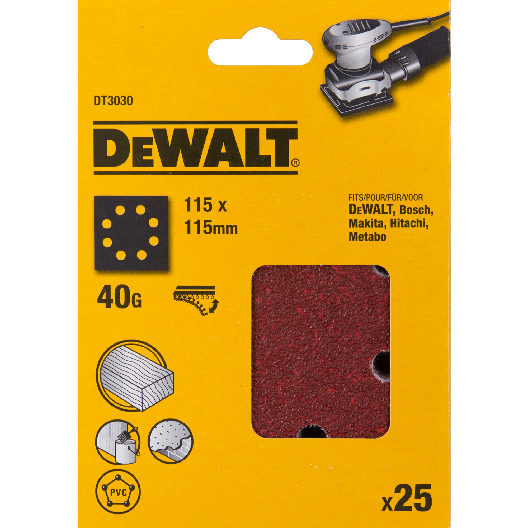DeWALT DT30 Sandpaper, 115mm 115mm, 40 Grit