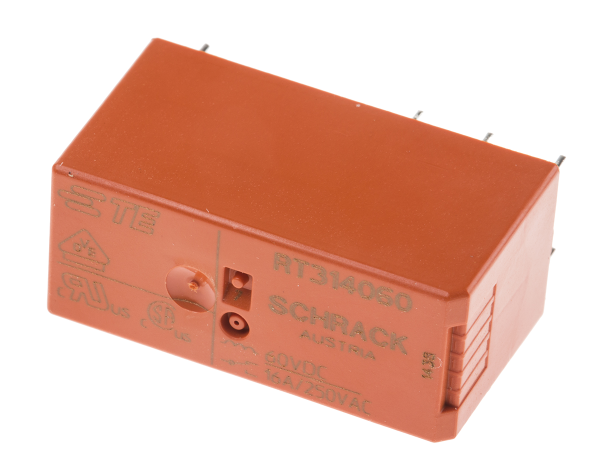 TE Connectivity PCB Mount Power Relay, 60V dc Coil, 16A Switching Current, SPDT