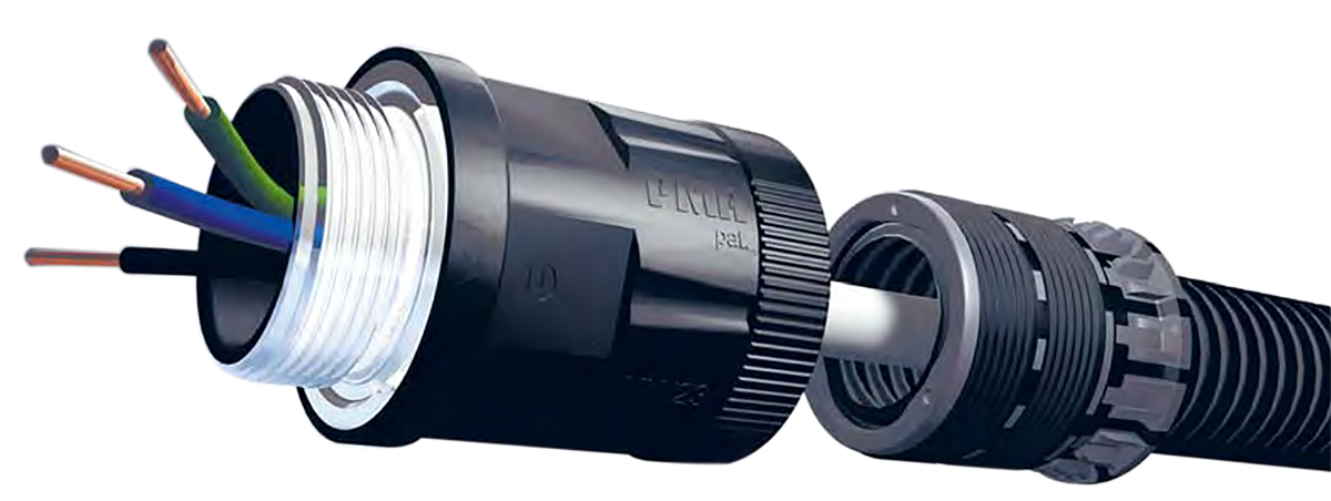 PMA Fixed Fitting, Conduit Fitting, 48mm Nominal Size, M50 x 1.5, Brass, Black IP68, IP69K rating