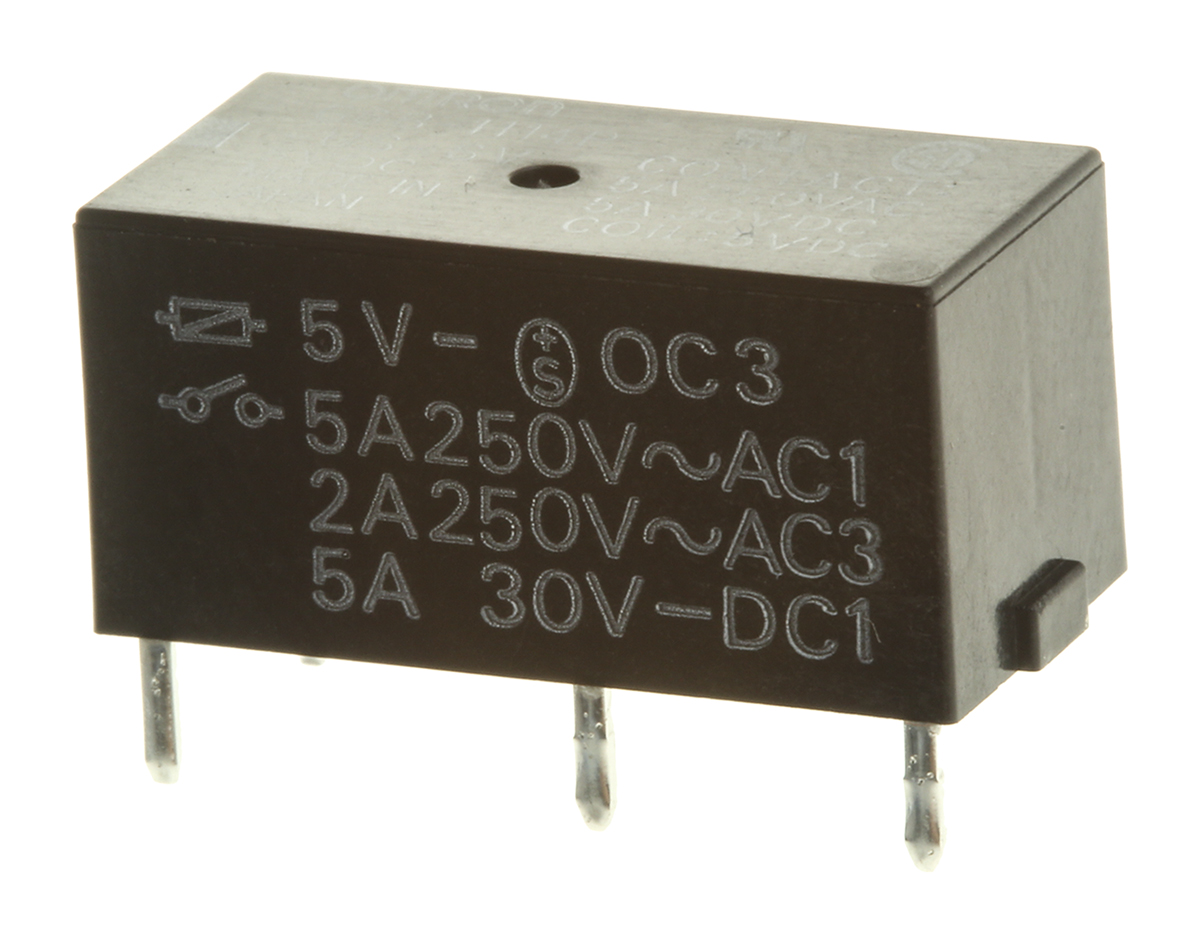 Omron PCB Mount Power Relay, 5V dc Coil, 5A Switching Current, SPST