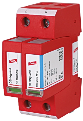 Dehn, DG Modular Surge Protector 275 V ac Maximum Voltage Rating 40kA Maximum Surge Current Type 2 Arrester