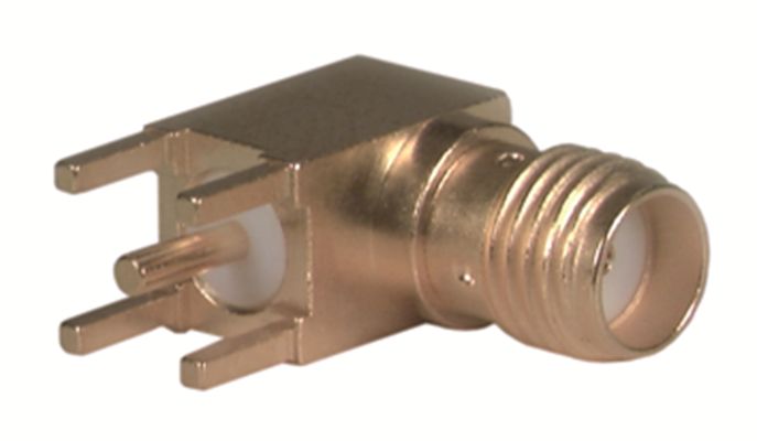 Huber+Suhner 85_SMA Series Socket PCB Mount Coaxial PCB Connector, Solder Termination, Right Angled Body