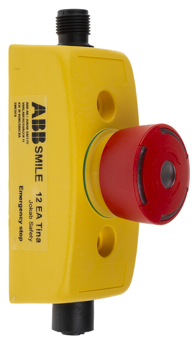 ABB Jokab Smile 12 EA Tina Series Twist Release Illuminated Emergency Stop Push Button, Panel Mount, IP65
