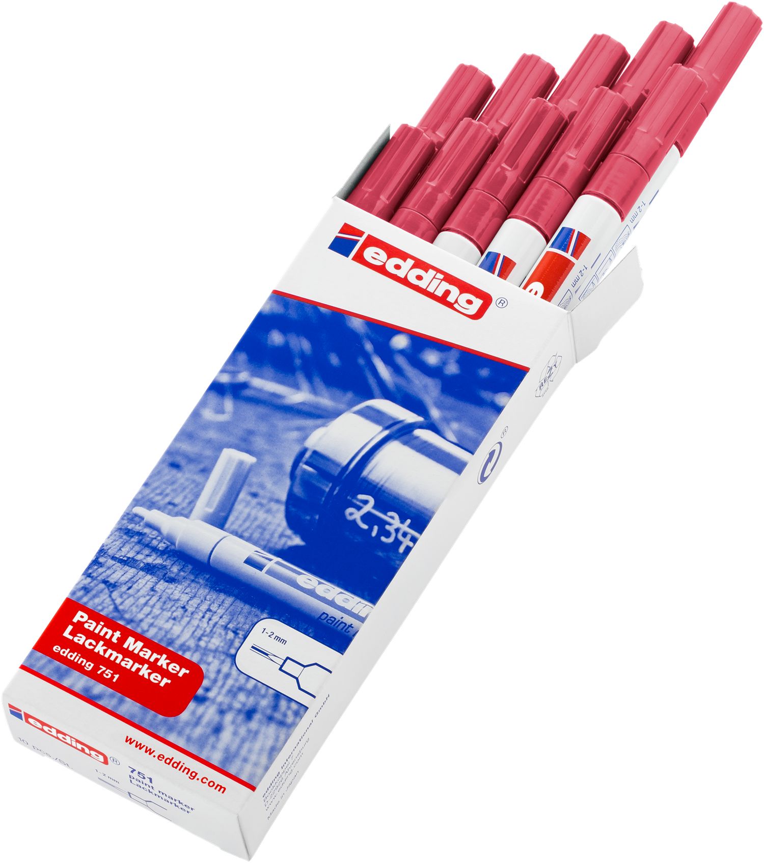 Edding Red 1 → 2mm Fine Tip Paint Marker Pen for use with Glass, Metal, Plastic, Wood