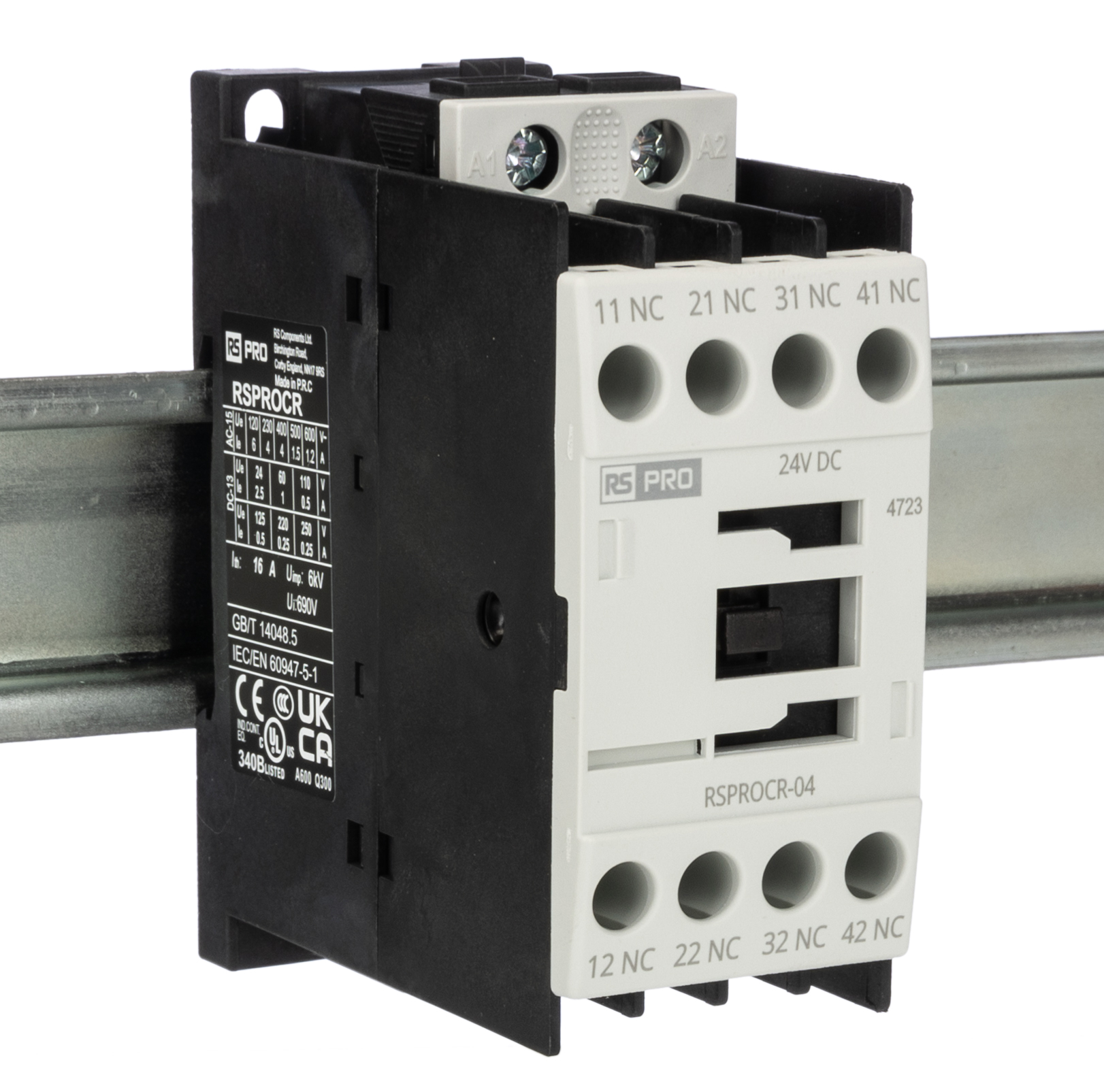 RS PRO Contactor, 24 V dc Coil, 1-Pole, 4 A 24 V, 4 NO, 500V