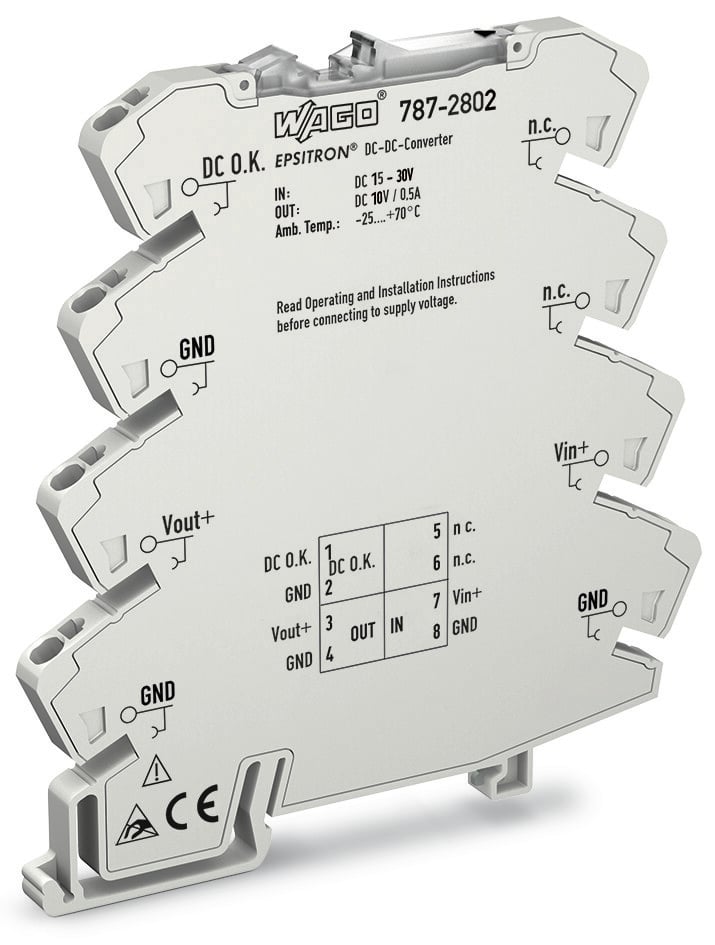 WAGO 787 DC-DC Converter, 10V dc/ 500mA Output, 15 → 30 V dc Input, 5W, DIN Rail Mount, +70°C Max Temp -25°C Min