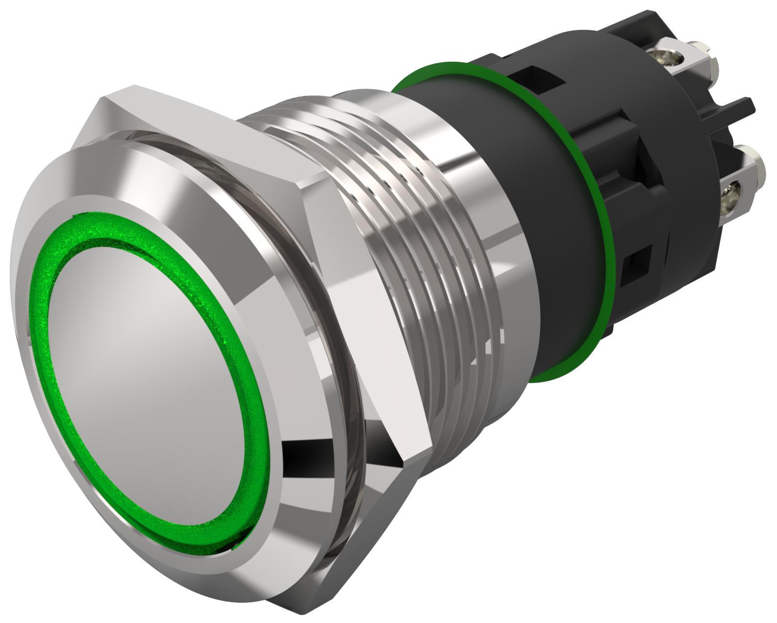 EAO 82 Series Illuminated Illuminated Push Button Switch, Momentary, Panel Mount, 19mm Cutout, SPDT, Green LED, 240V,
