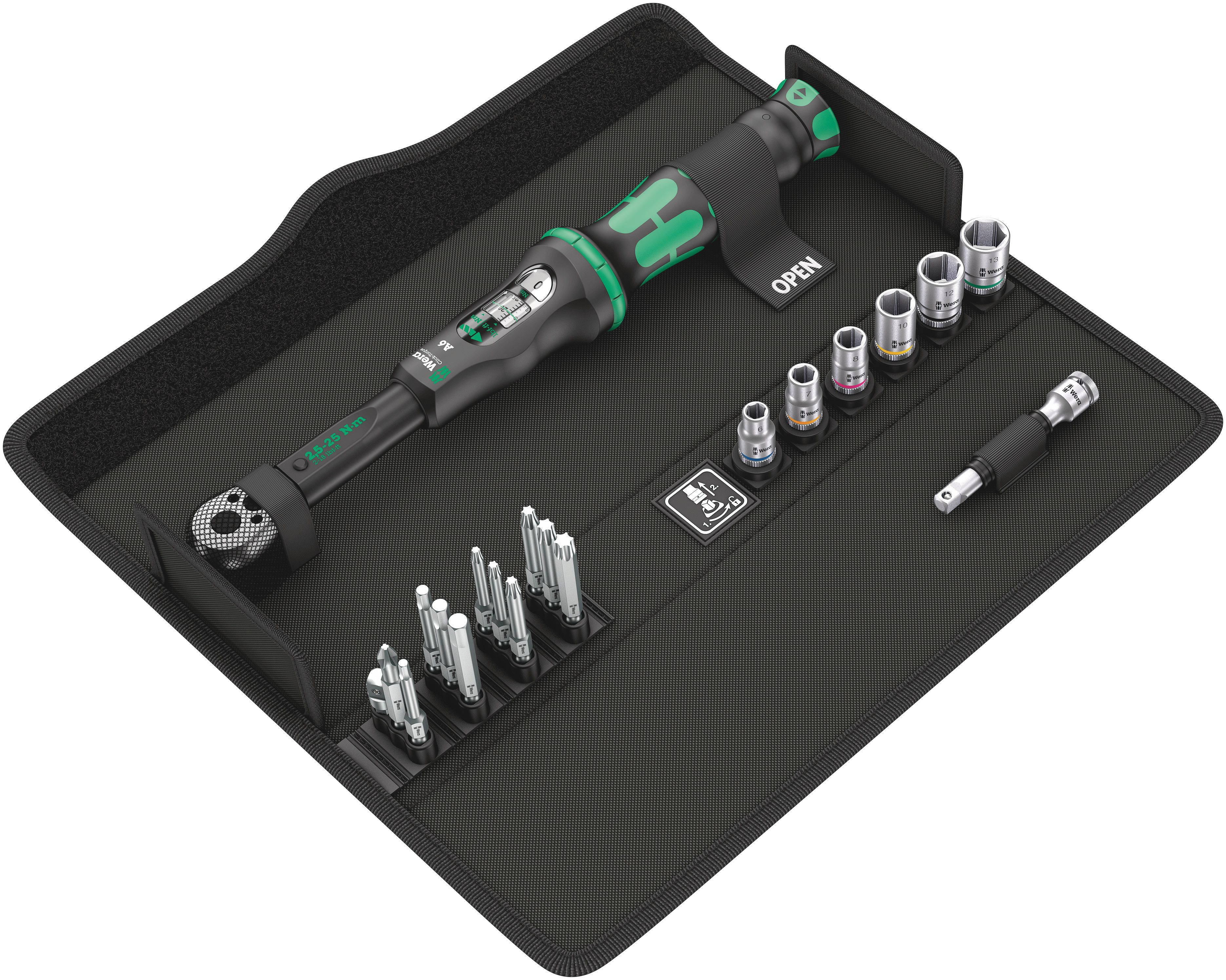 Wera Click-Torque A 6 Set 1 Click Torque Wrench Set, 2.5 → 25Nm, 1/4 in Drive, Hex Drive