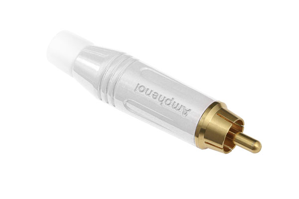 Amphenol Industrial White Cable Mount RCA Plug, Gold, 10A