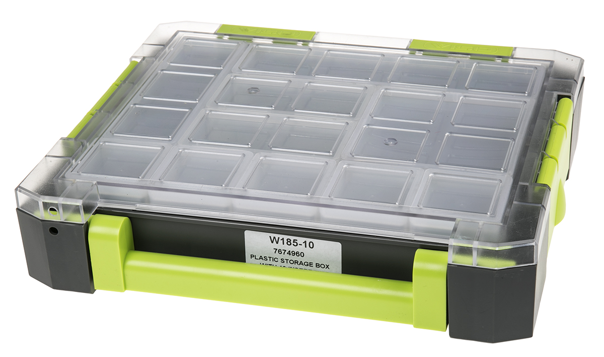 RS PRO 10 Cell Transparent, Grey, Green PP, Adjustable Compartment Box, 325mm x 275mm x 70mm