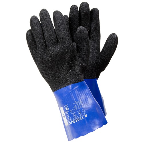 Tegera 12930 Black, Blue Nylon Work Gloves, Size 9, Polyvinyl Chloride Coating