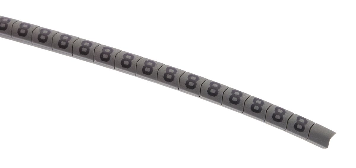 HellermannTyton Helagrip Slide On Cable Markers, Black on Grey, Pre-printed "8", 1 → 3mm Cable, 901-10275