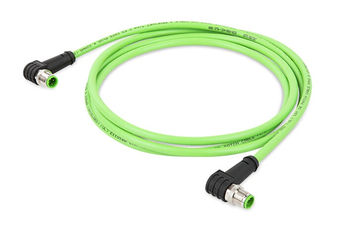 WAGO756, 2m Cat5e, Green M12 to Male M12 Male, Aluminium Foil, Tinned Copper Braid, Terminated Polyurethane Sheath