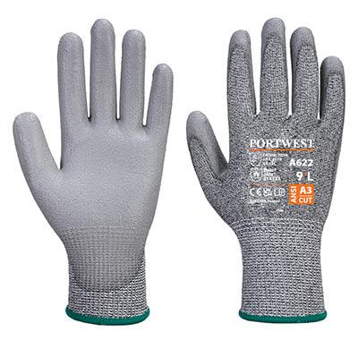 Portwest Grey Elastane, Elastic, Fibreglass, HPPE, Polyester Glove, Size 11, Polyurethane Coating