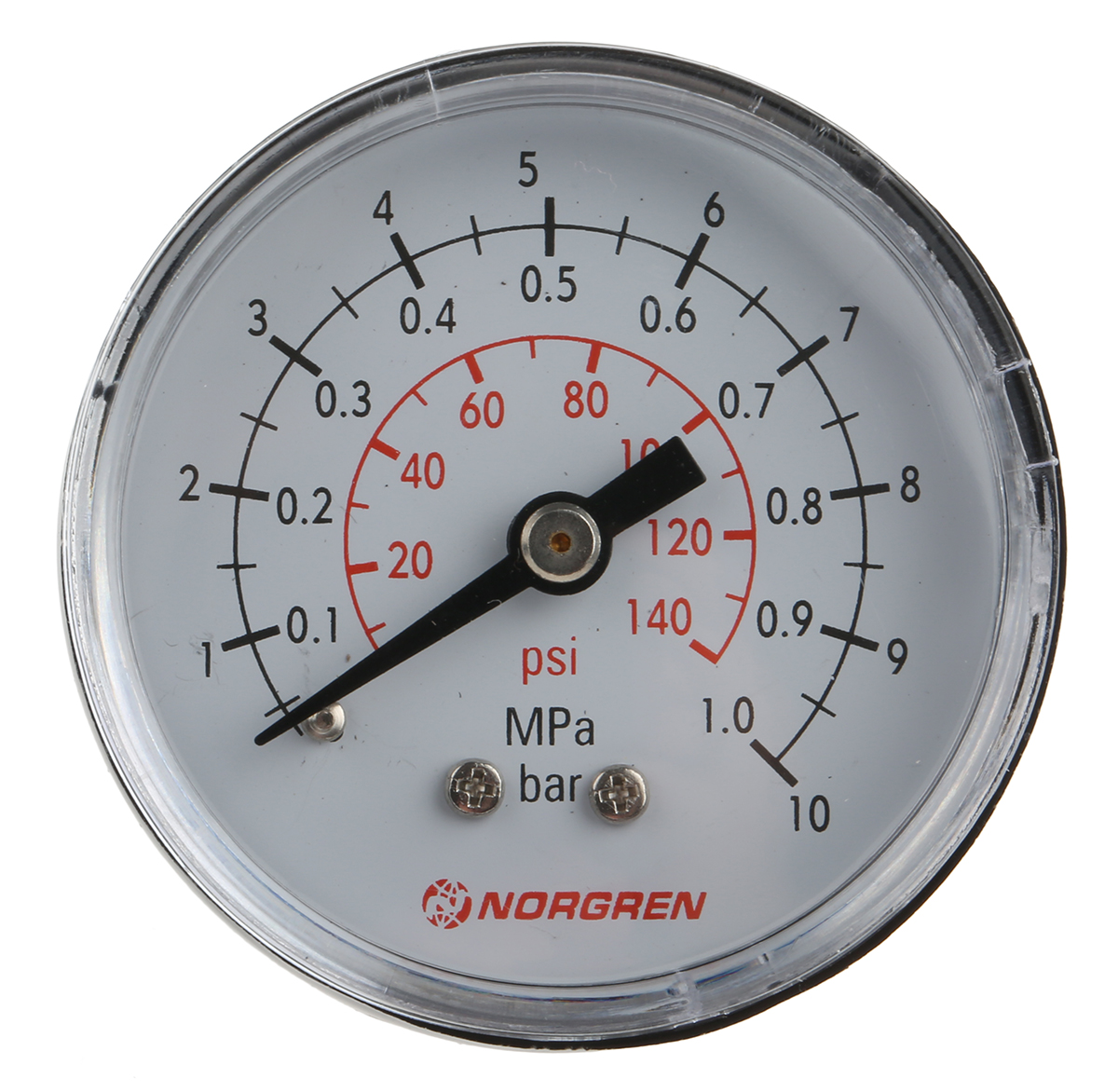 Norgren R 1/8 Analogue Pressure Gauge 10bar Back Entry 50mm Outside Diameter