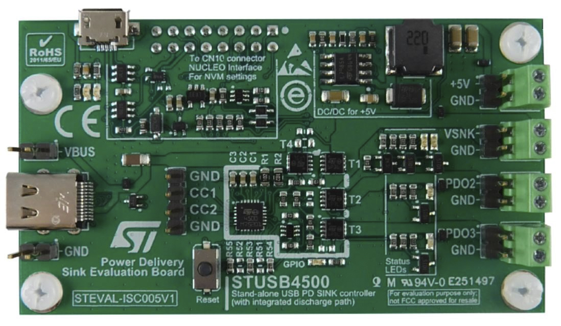 STMicroelectronics Evaluation Board for the STUSB4500 USB Power Delivery Controller L7985 Evaluation Board for