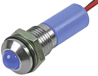 RS PRO Blue Panel Mount Indicator, 2V dc, 6mm Mounting Hole Size, Lead Wires Termination, IP67
