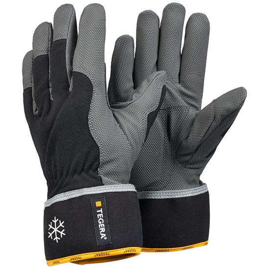 Tegera Pro 9112 Black, Yellow, Grey Fleece Synthetic Leather Work Gloves, Size 8