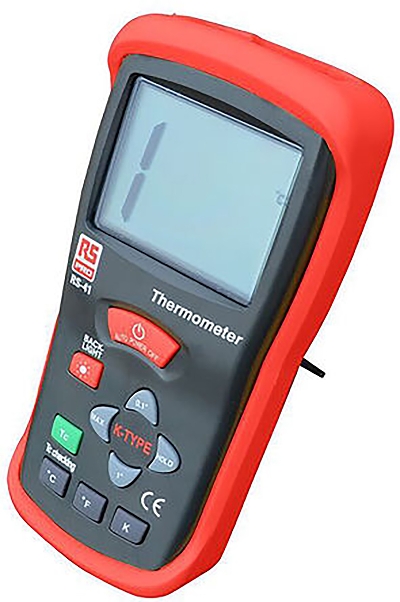RS PRO RS41 Wired Digital Thermometer, K Probe, 1 Input(s), +1300 °C, +2000 °F, +2000 K Max, ±0.5% + 1 °C, ±0.5% + 2