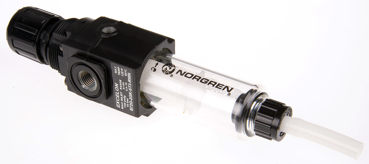 Norgren B72G Polycarbonate Filter Regulator, 40μm, G 1/4, Semi Automatic, 10 bar