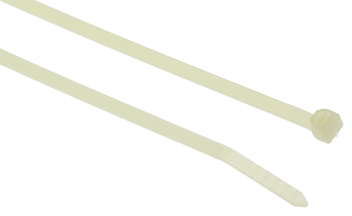 HellermannTyton Cable Tie, Inside Serrated, 290mm x 3.5 mm, Natural Polyamide 6.6 (PA66), Pk-100