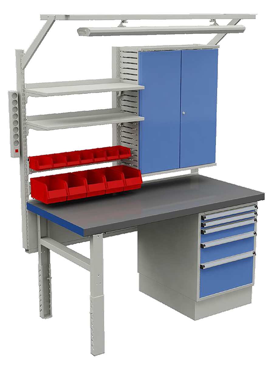 Treston C13041316 Steel Workbench, Adjustable Height, 850mm x 1500mm x 750mm