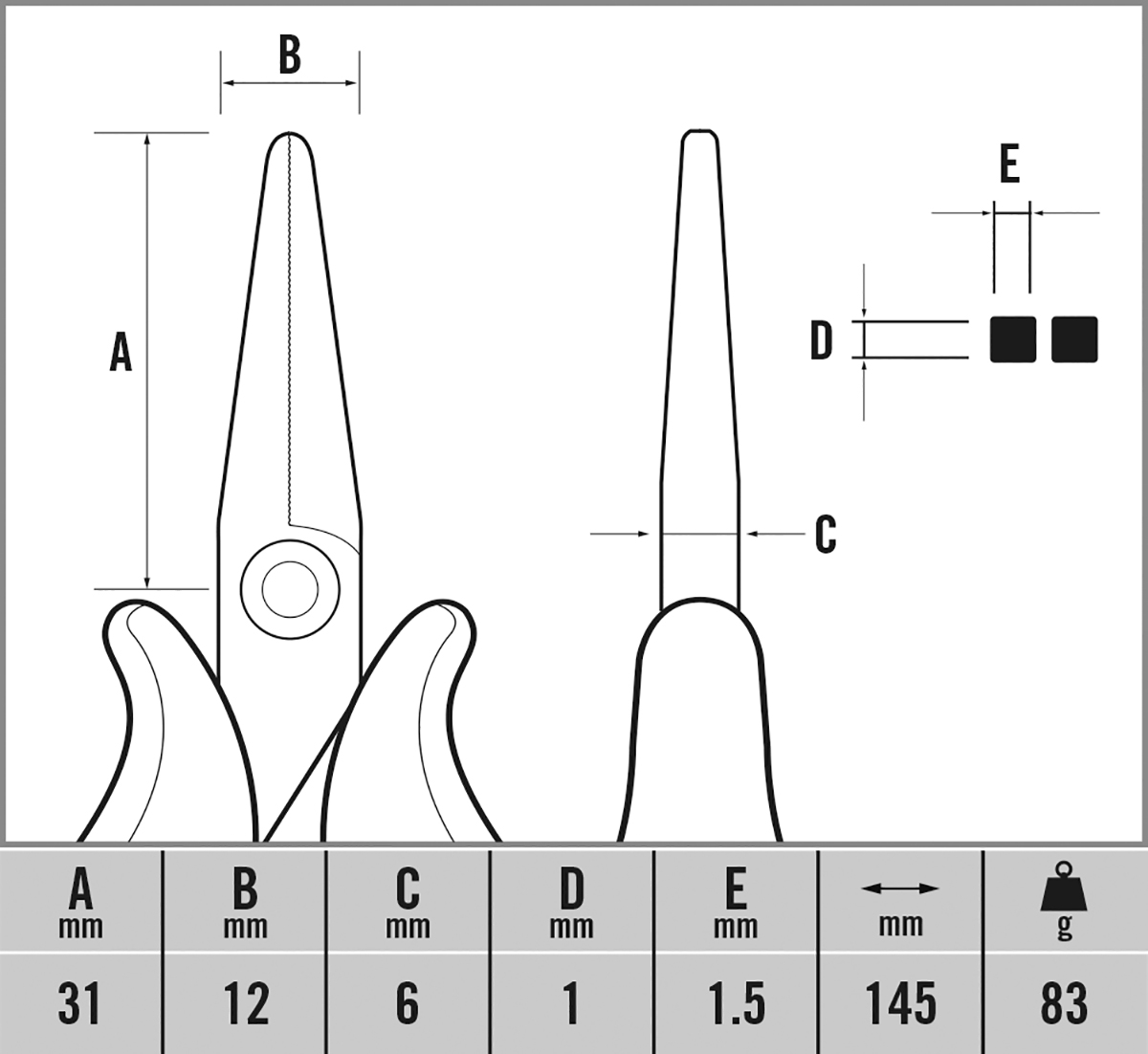 CK Round Nose Pliers, 145 mm Overall, 31mm Jaw