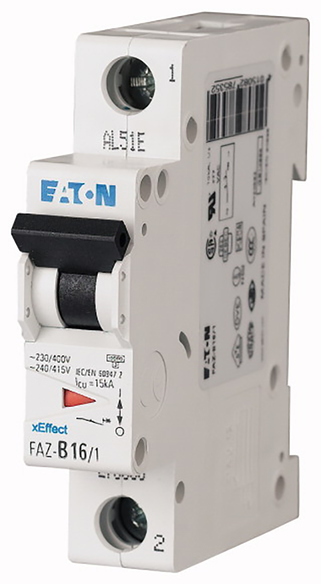 Eaton xEffect MCB, 1P, 16A Curve B, 240V AC, 48V DC, 10 kA Breaking Capacity