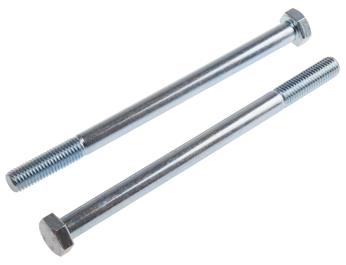 RS PRO Bright Zinc Plated Steel, Hex Bolt, M10 x 140mm