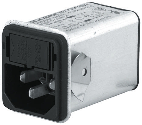 Male C14 IEC Filter Snap-In,Solder,Rated At 1A,250 V ac