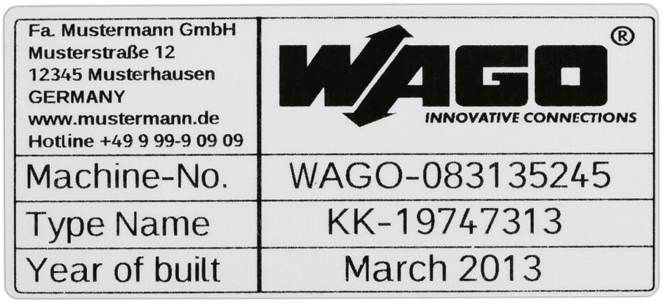 WAGO 210 Silver Black Print Label, 99mm Width, 44mm Height, 500Per Roll Qty