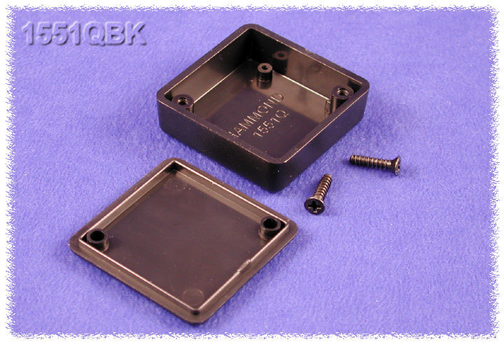Hammond 1551 Series Black ABS Enclosure, IP54, Flanged, Black Lid, 40 x 40 x 15mm