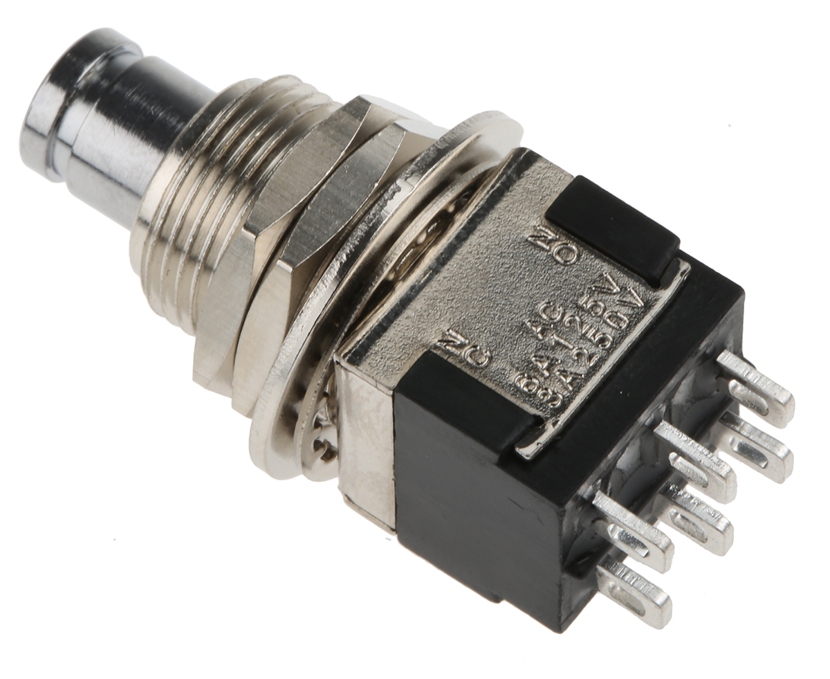 KNITTER-SWITCH Push Button Switch, Momentary, Panel Mount, 12.5mm Cutout, DPDT