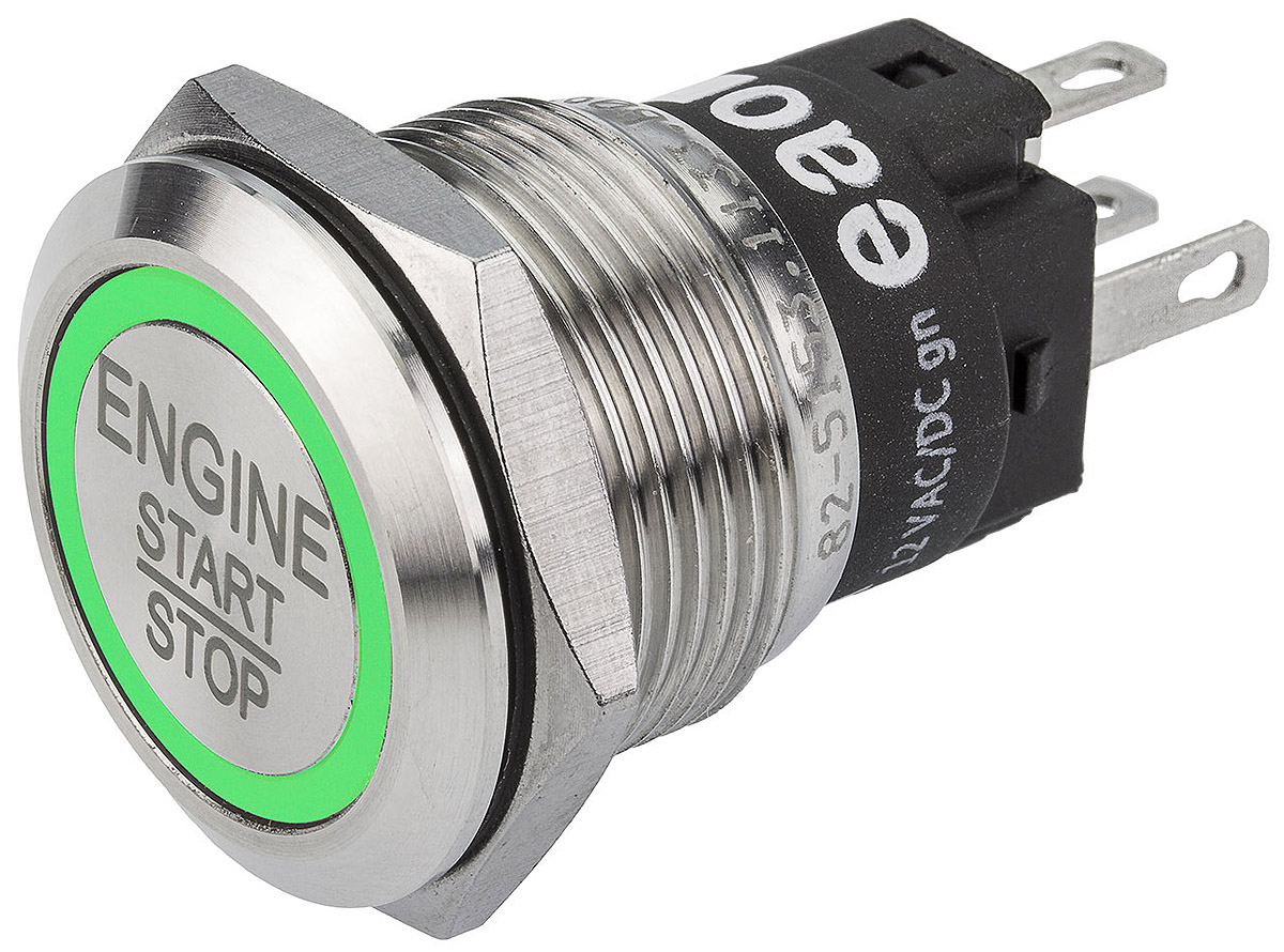EAO 82 Series Illuminated Push Button Switch, Momentary, Panel Mount, 19mm Cutout, SPDT, Green LED, 240V, IP65, IP67