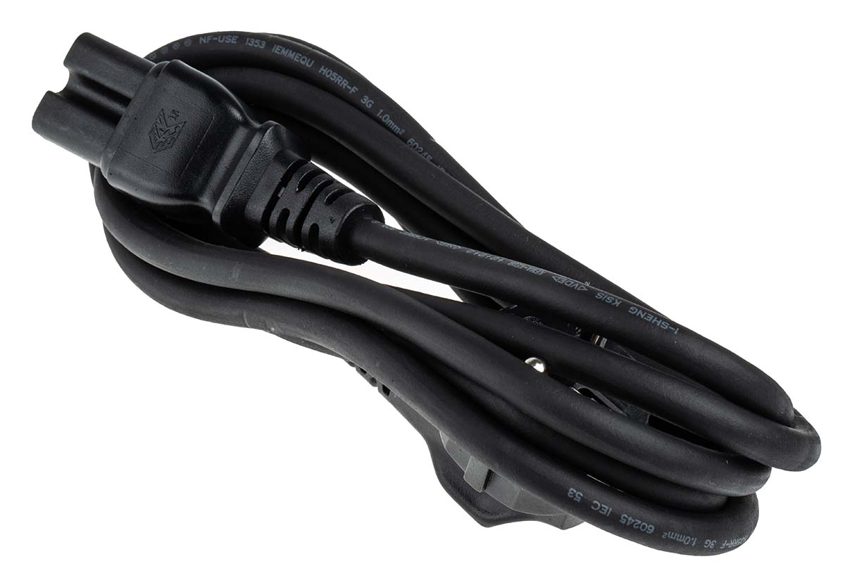 RS PRO Straight IEC C15 Socket to Right Angle CEE 7/7 Plug Power Cord, 2m