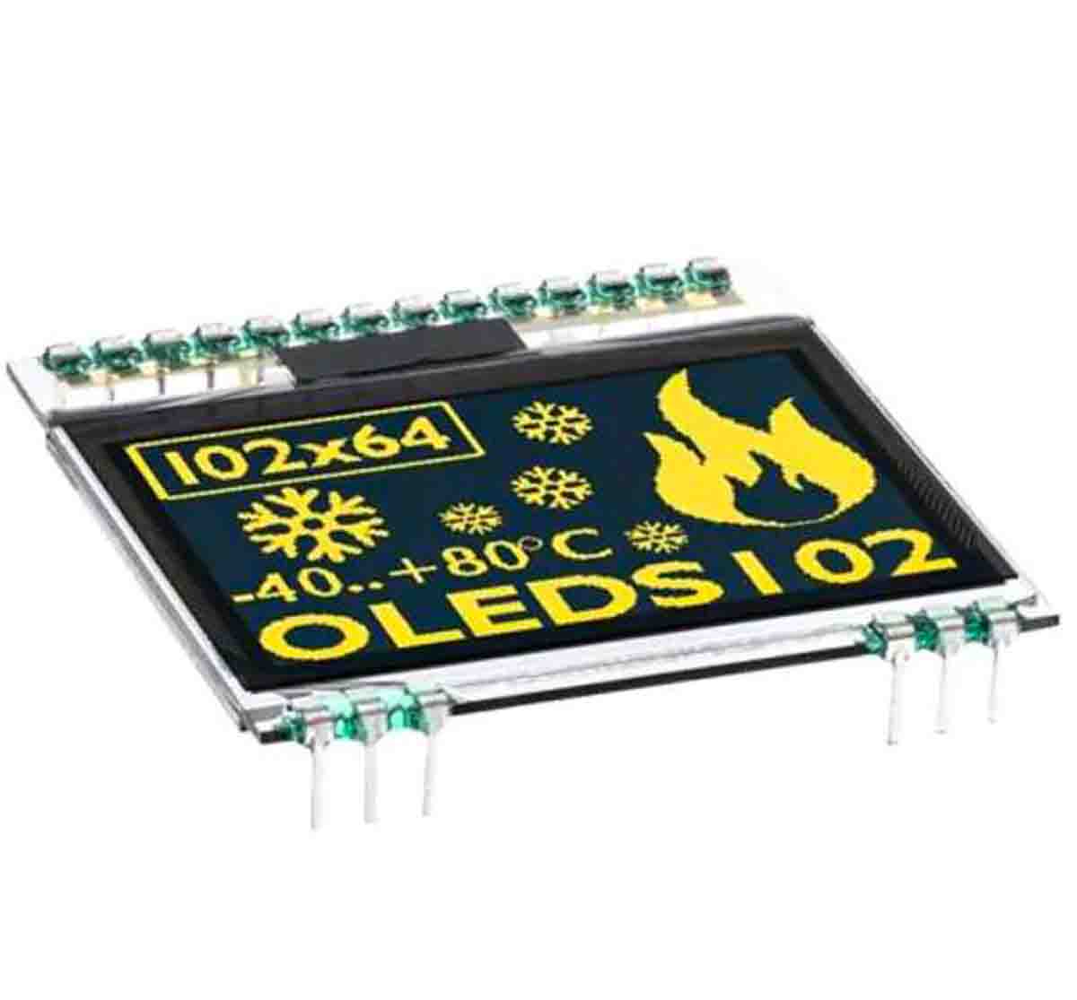 Display Visions 1.7in Yellow Passive matrix OLED Display 102 x 64pixels Graphics I2C, SPI Interface