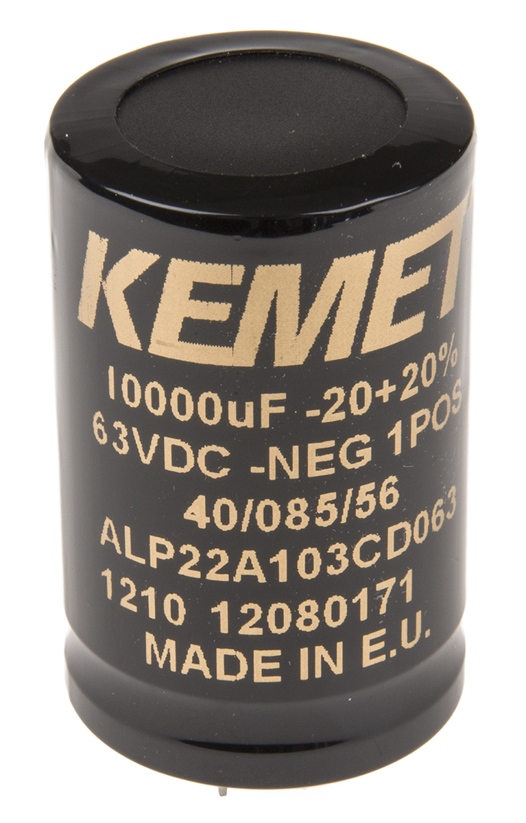 KEMET 10000μF Aluminium Electrolytic Capacitor 63V dc, PCB Mount - ALP22A103CD063