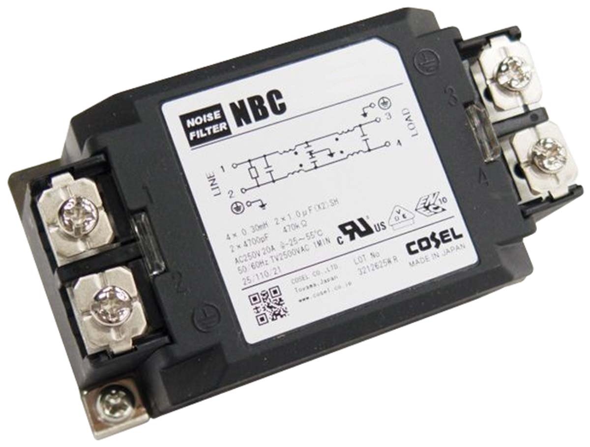 Cosel, NBC 16A 250 V ac/dc 150 kHz → 1MHz, DIN Rail RFI Filter, Screw, Single Phase