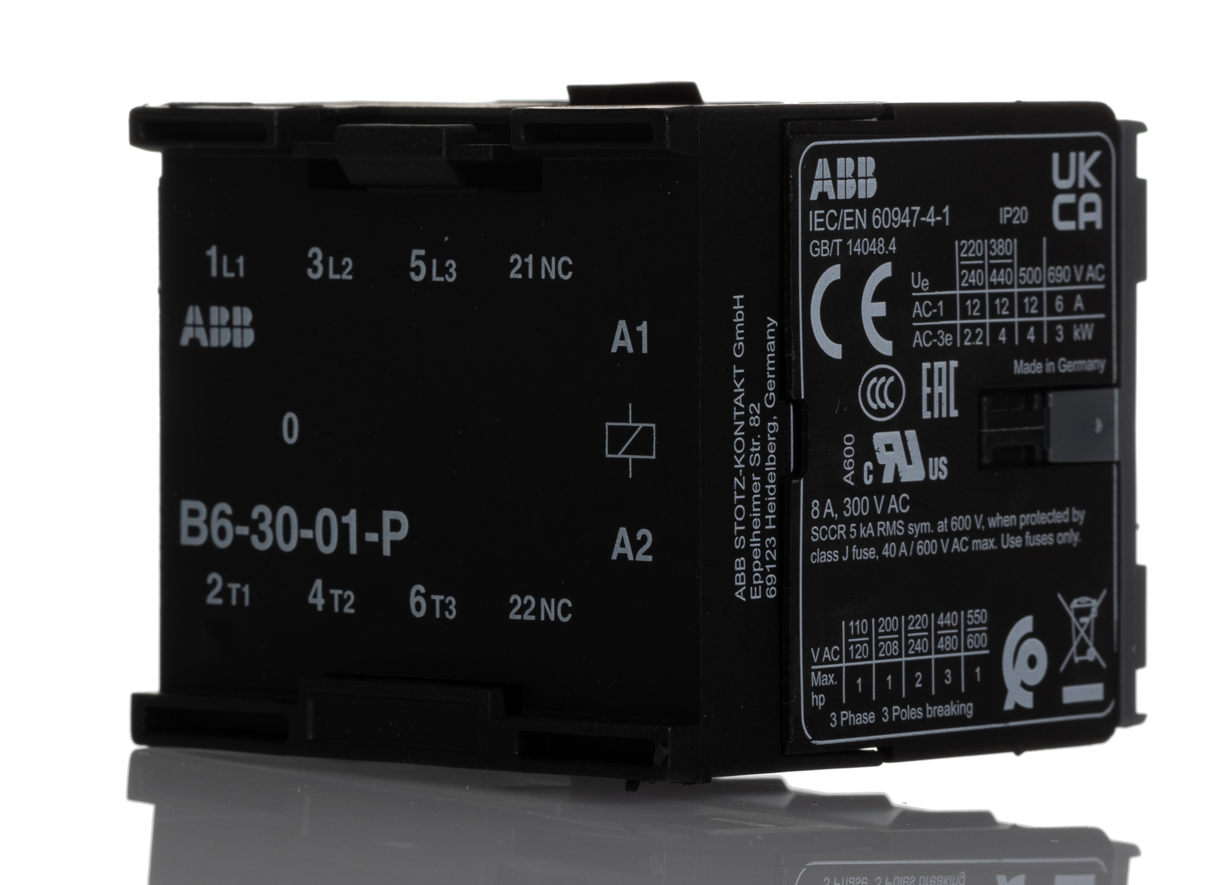 ABB B6-30-01-P B6 Contactor, 240 V Coil, 3-Pole, 20 A, 4 kW, 3NO