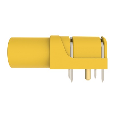 Schutzinger Yellow Female Banana Connector, 4 mm Connector, PCB Pins Termination, 24A, 1kV, Gold Plating