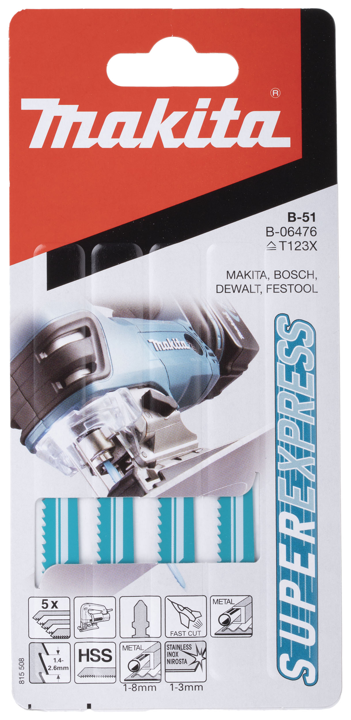 Makita, 10 → 18 Teeth Per Inch 75mm Cutting Length Jigsaw Blade, Pack of 5