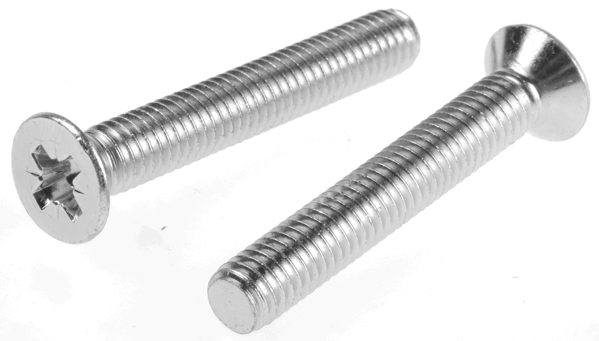 RS PRO Pozi M6 Countersunk Steel Machine Screws DIN 965 x 40.0mm