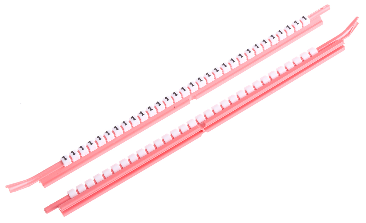 SES Sterling PLIOSNAP+ Slide On Cable Markers, White, Pre-printed "-, +, 0 → 9, E, L, N, R, S, T", 2.6 →