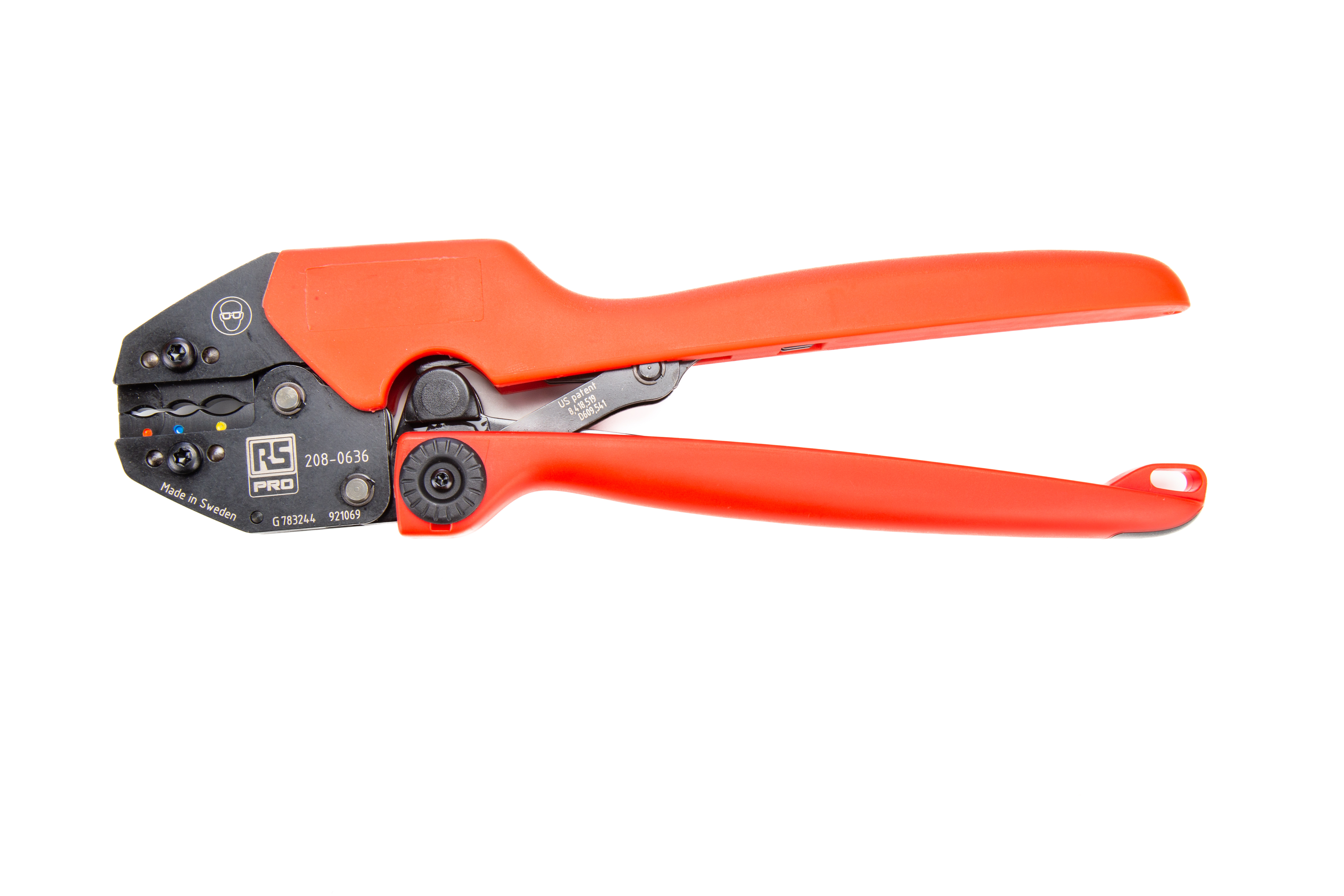 RS PRO Hand Ratcheting Crimp Tool for Heatshrink terminals red, blue, yellow, 0.5 → 6mm² Wire