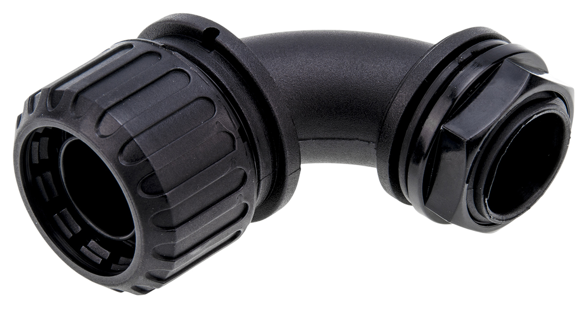 Adaptaflex 90° Elbow, Conduit Fitting, 20mm Nominal Size, M20, Nylon 66, Black IP65 rating