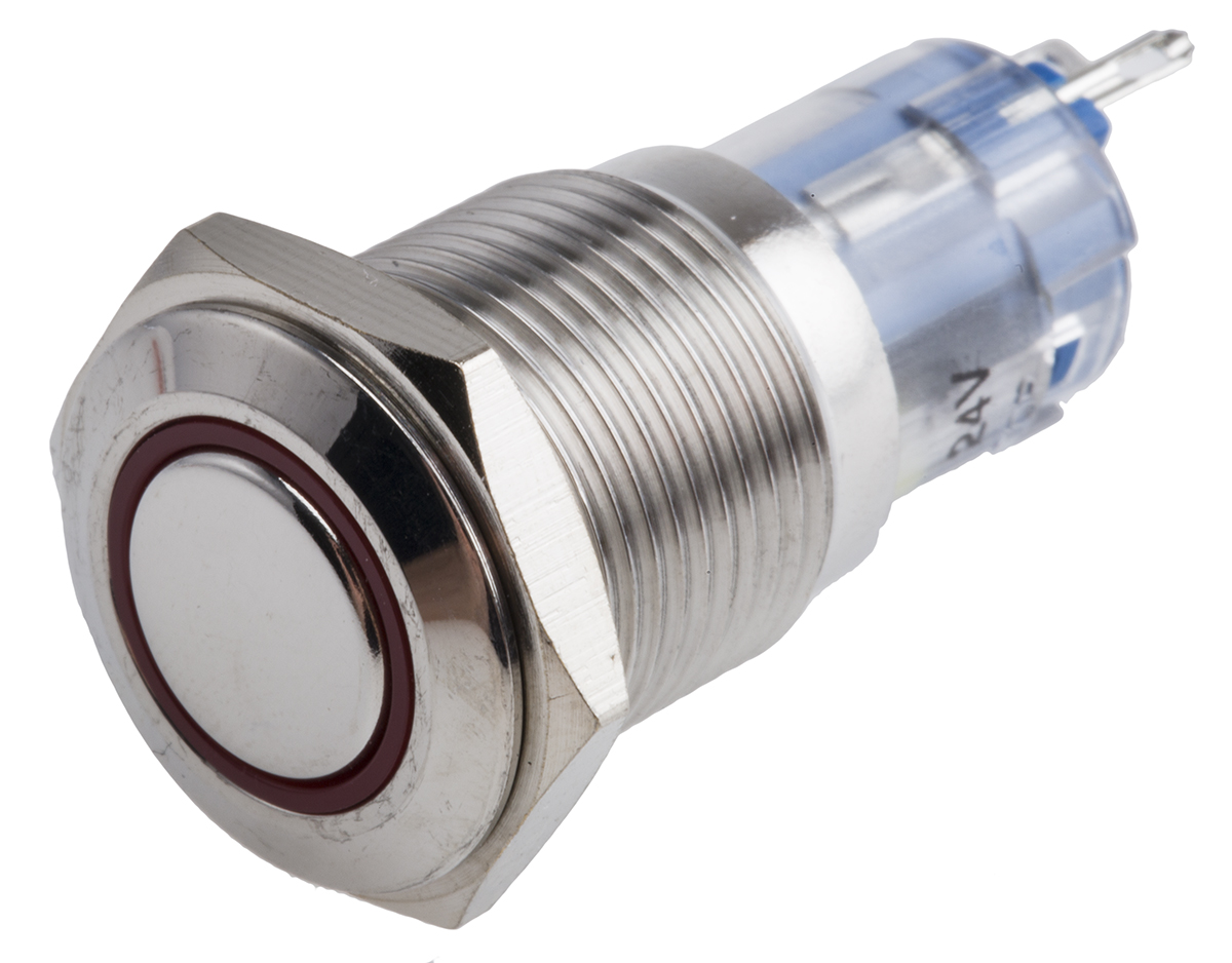 RS PRO Illuminated Push Button Switch, Momentary, Panel Mount, 16mm Cutout, SPDT, Red LED, 250V ac, IP65, IP67