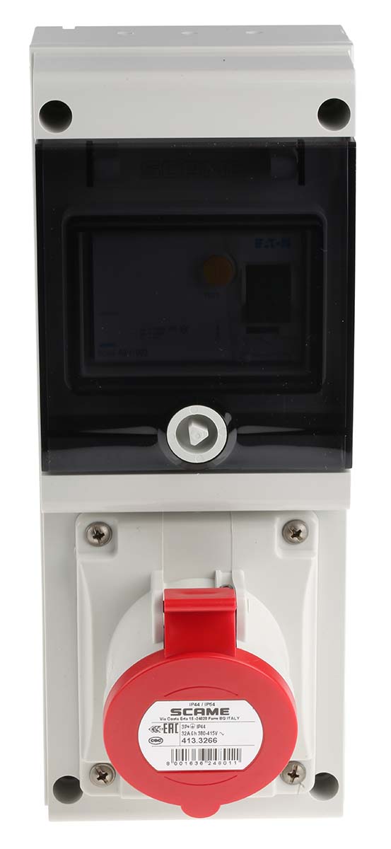 Scame, DOMINO IP44 Red Wall Mount 3P + E RCD Industrial Power Connector Socket, Rated At 32A, 415 V