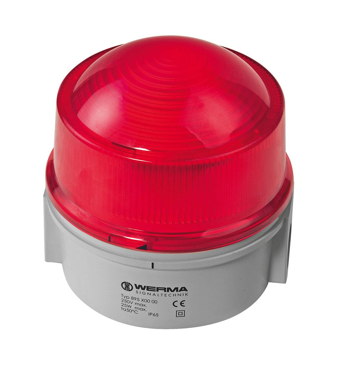 Werma 897 Series Red Flashing Beacon, 230 V, Base Mount/ Wall Mount, Xenon Bulb