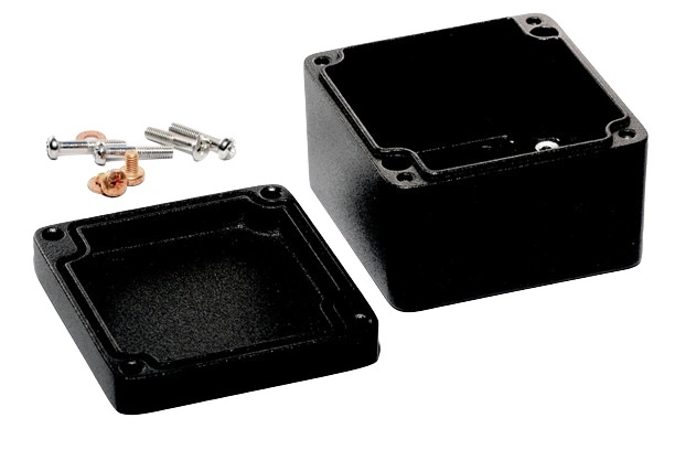 Hammond 1590Z Series Black Die Cast Aluminium Alloy Enclosure, IP68, Flanged, Black Lid, 75 x 80 x 52mm