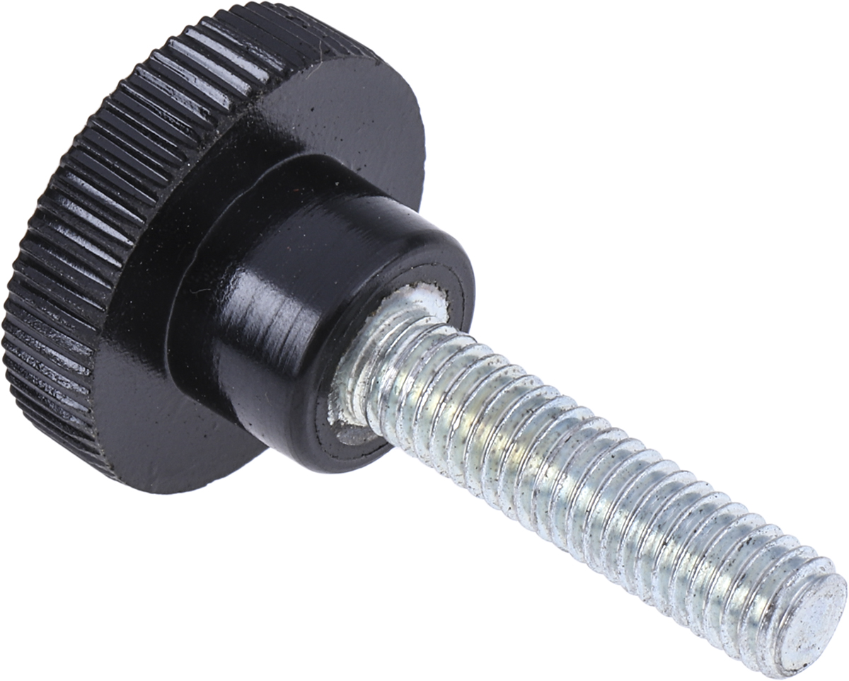 RS PRO Black Knurled Clamping Knob, M5, Threaded Stud